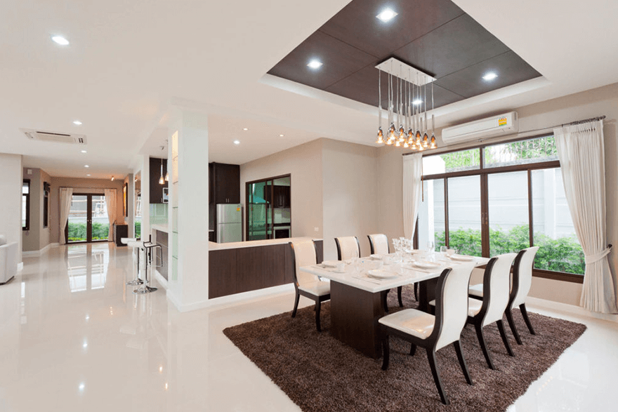 Dining Room. Open spaces, airy dining room in a luxury custom home, designed by Resurrection Builders.