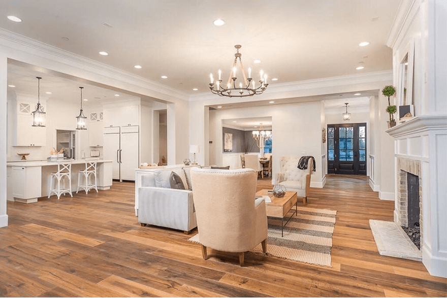 Open living areas throughout luxury custom home by Resurrection Builders